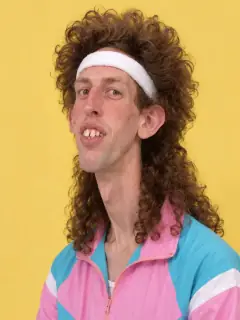 Personagem de IA na estética da trend: mullet anos 80