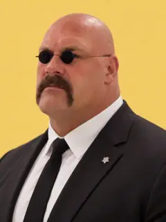 Personagem de IA na estética da trend: careca de óculos